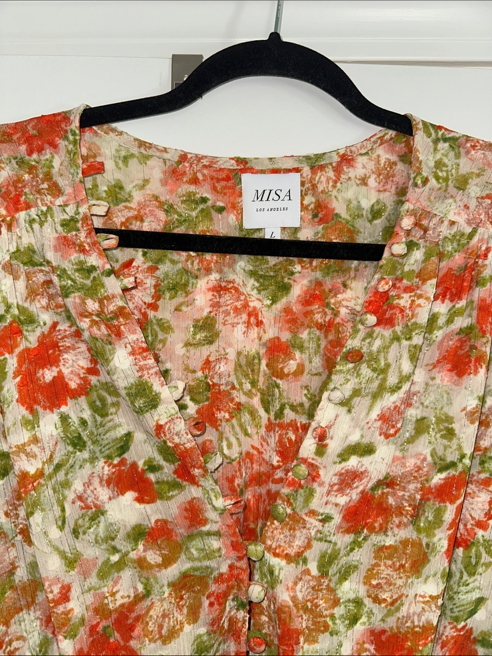 Misa Los Angeles Peach & Green Floral V-Neck Mini Dress - Picture 3 of 11